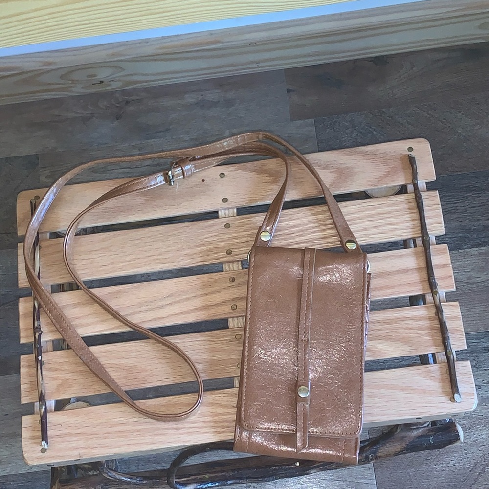 Time & Tru brown crossbody flipper cognac wallet shoulder strap purse